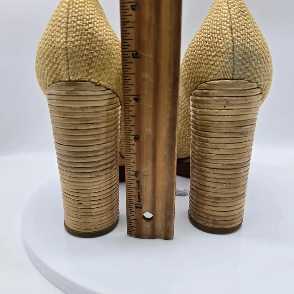 Tory Burch Women's Platform Block Heel Pumps Shoes Evening Party Gold Size 9M